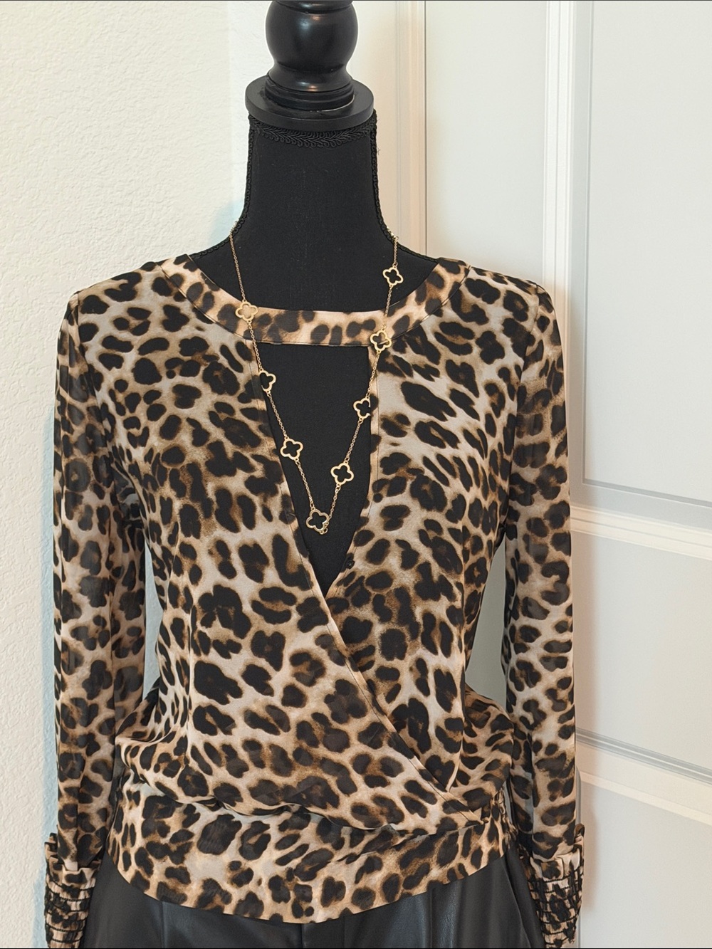 Soho Leopard Print Wrap Blouse in Brown and Black
